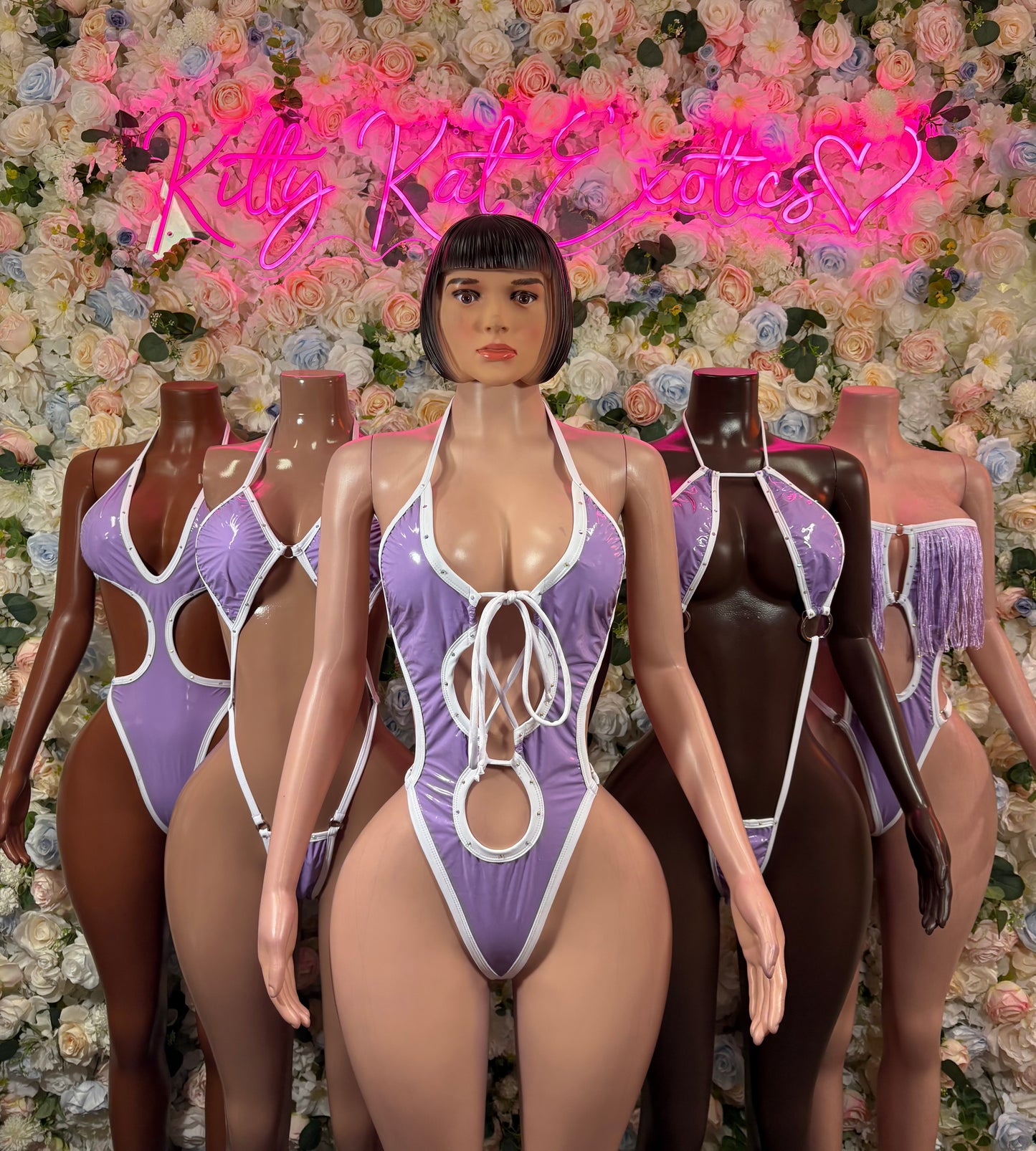 Latex Purple Festival Bodysuit Women - Rave Outfit Exotic Dancewear Clubwear Bottle Girl Bodysuit