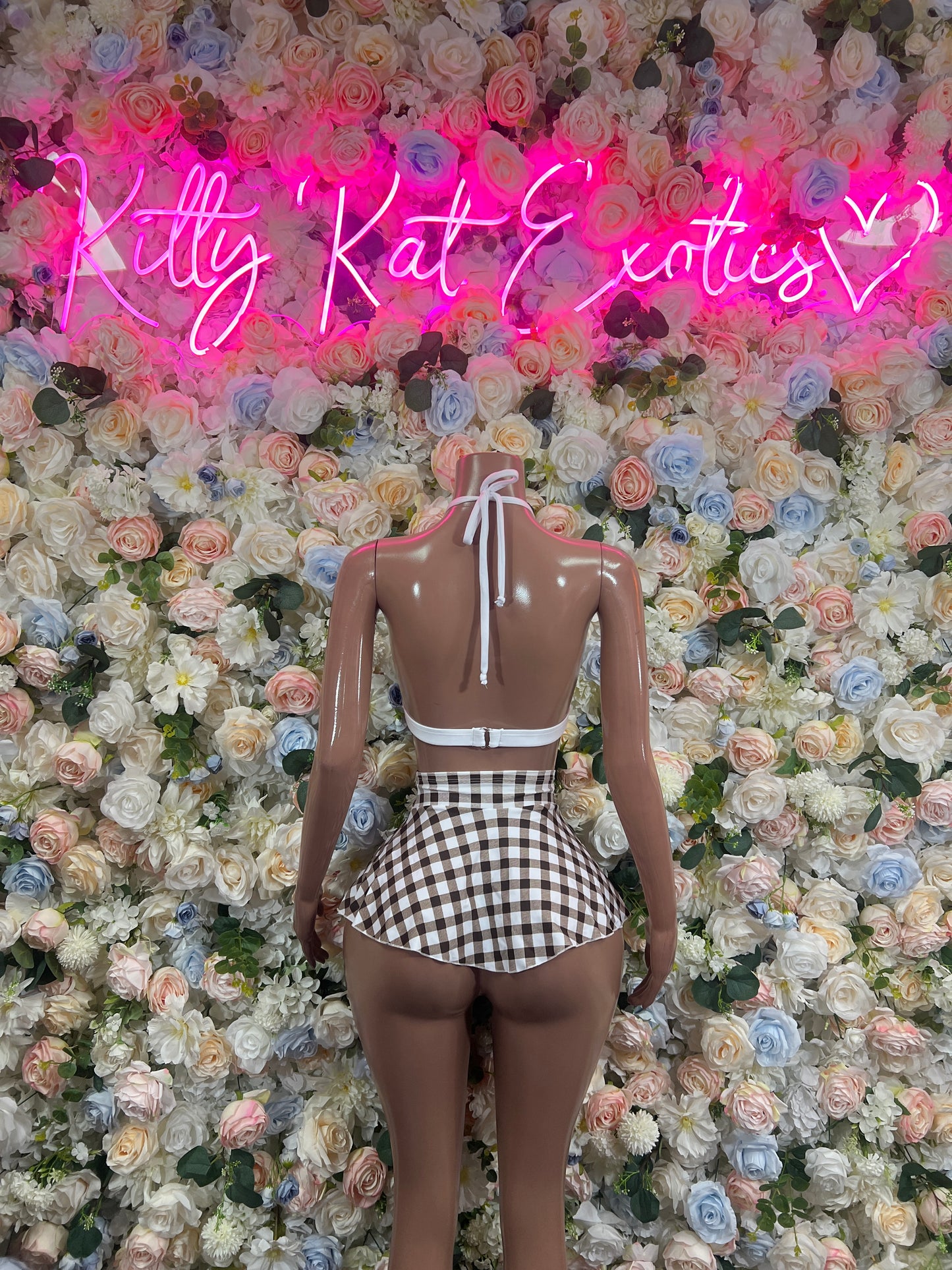 Schoolgirl Brown Plaid Two Piece Skirt Set Festival Set Ravewear Exotic Dancewear for Performers, Raves, & Festival Clothing