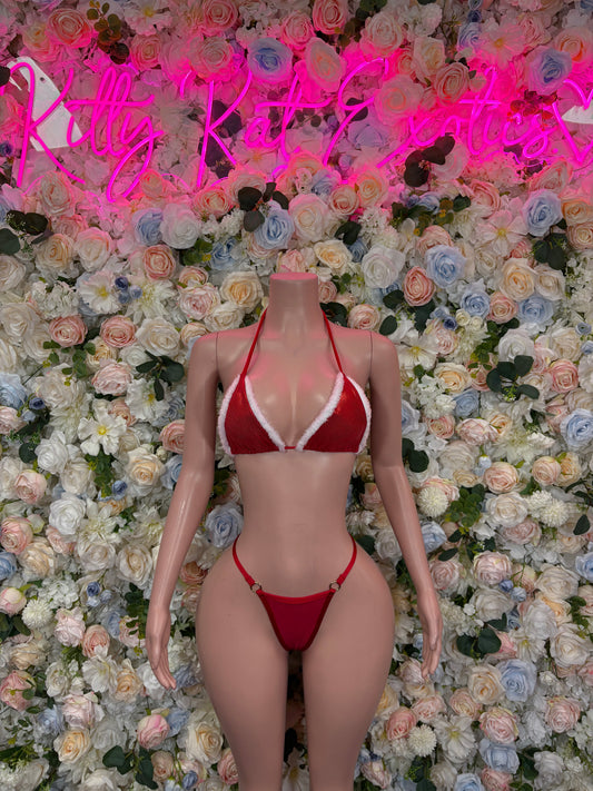 Santa Christmas Costume Two Piece Bikini Set – Holiday Bartender Dancewear Set for Holiday Parties