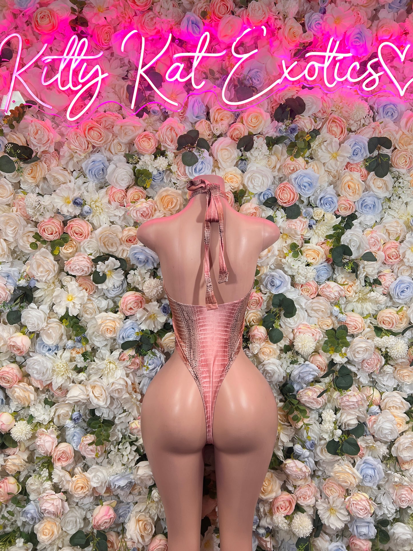 Metallic Rose Gold Crocodile Print Cutout Bodysuit High Cut Exotic Dancewear Festival