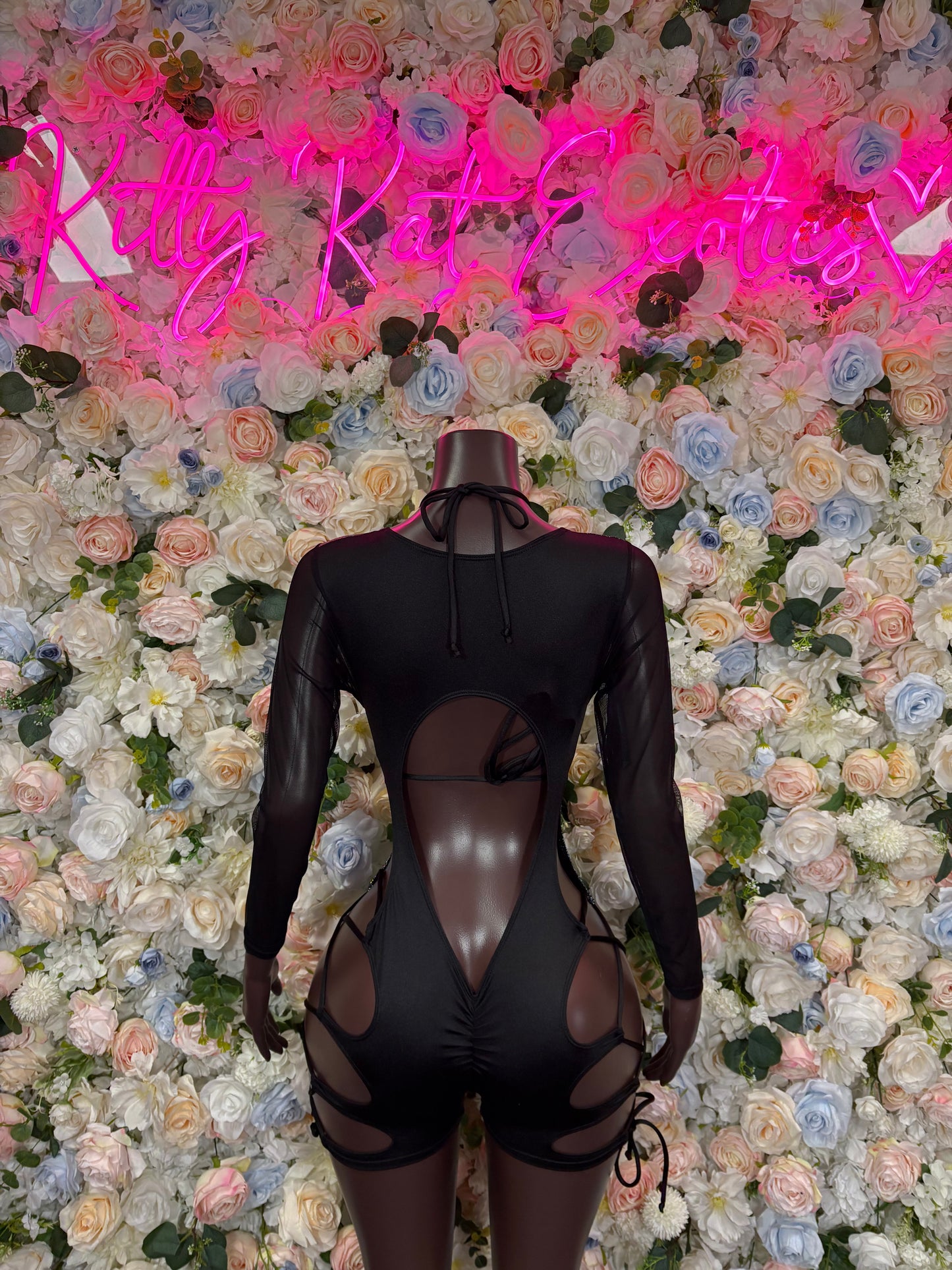 Bottlegirl Outfit Black Metallic Bodysuit - One Piece Bartender Outfit, EDM Dancewear, Party Clubwear