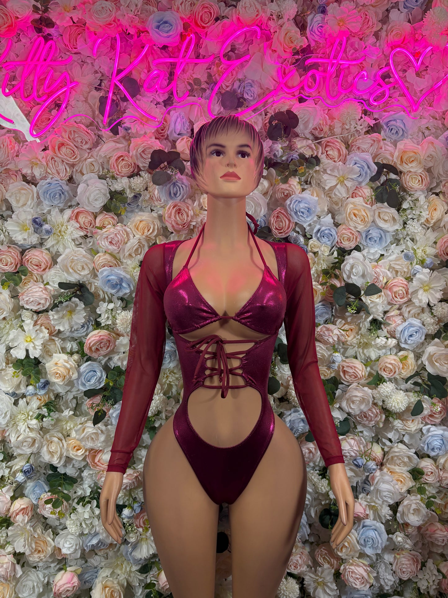 Bottlegirl One-Piece Bodysuit Burgundy - Custom Design | Exotic Dancewear for Performers, Raves, & Nights Out