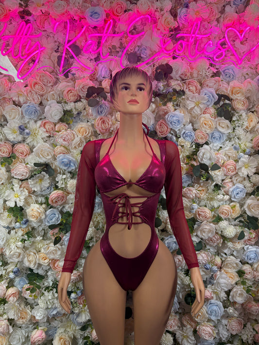 Bottlegirl One-Piece Bodysuit Burgundy - Custom Design | Exotic Dancewear for Performers, Raves, & Nights Out
