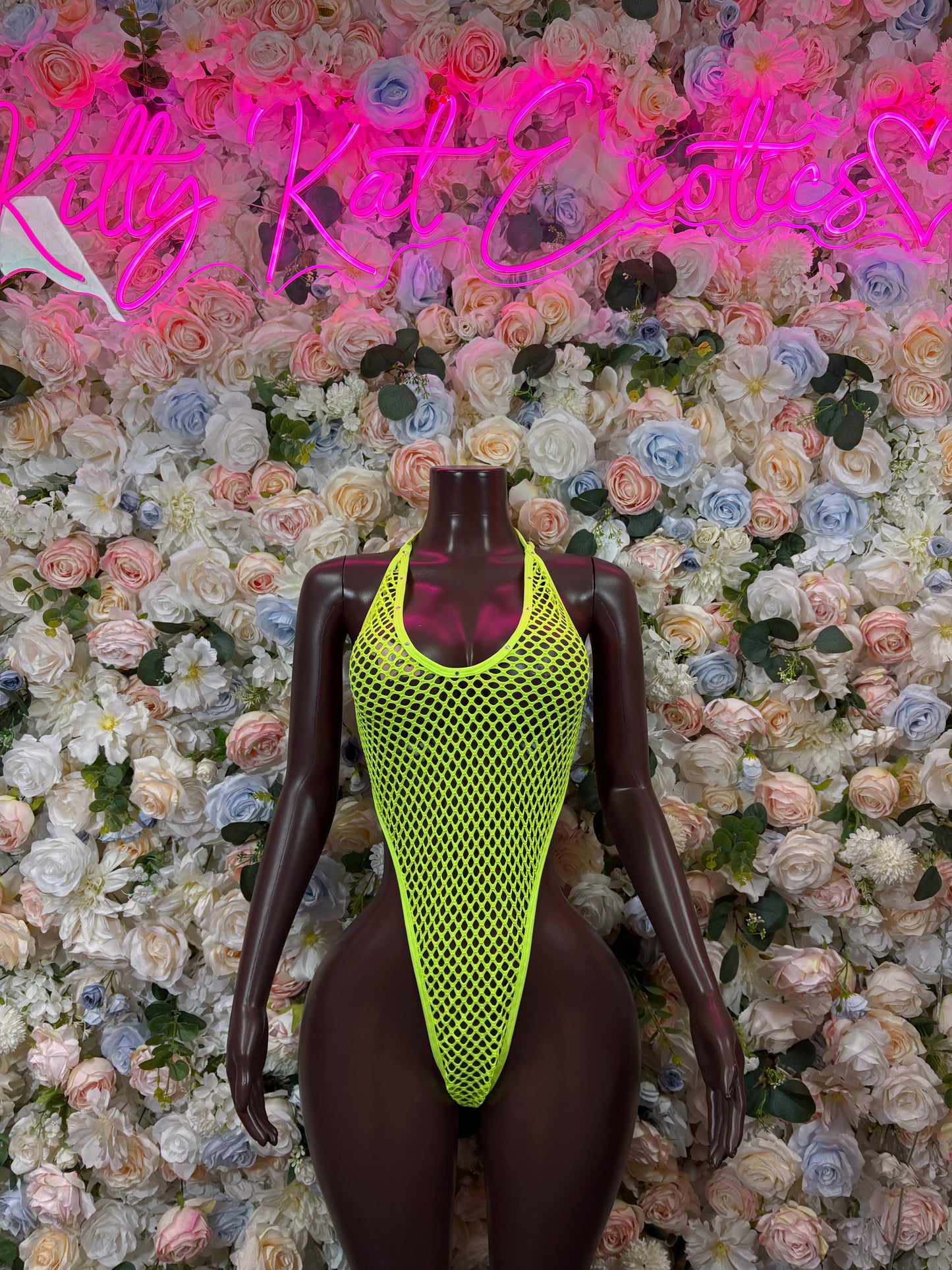 Ravewear One-Piece  Fishnet Bodysuit - Neon Green  | Exotic Dancewear for Performers, Raves, & Festival Clothing