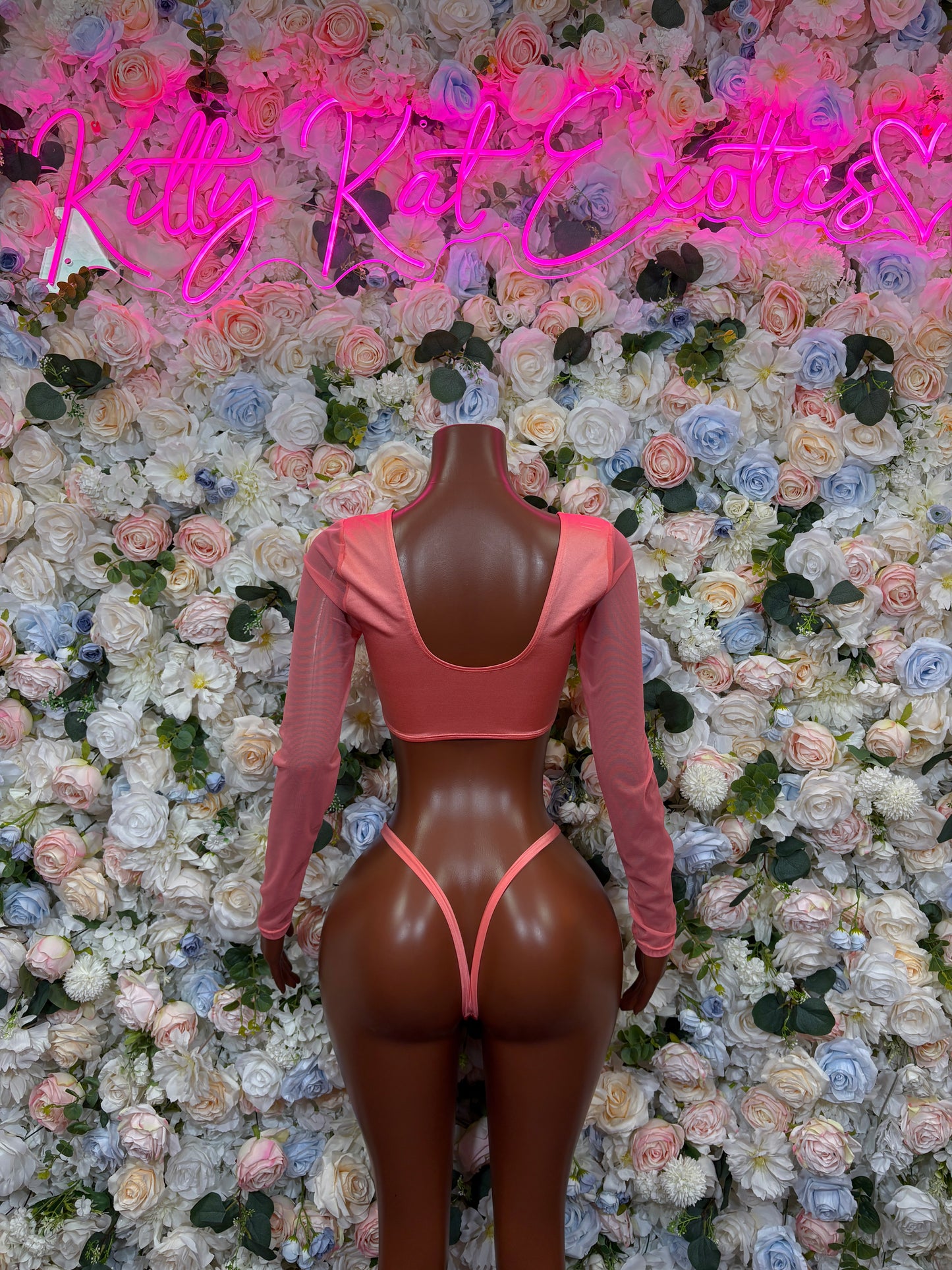Coral Two Piece Long Sleeve Rave Outfit Exotic Dancewear