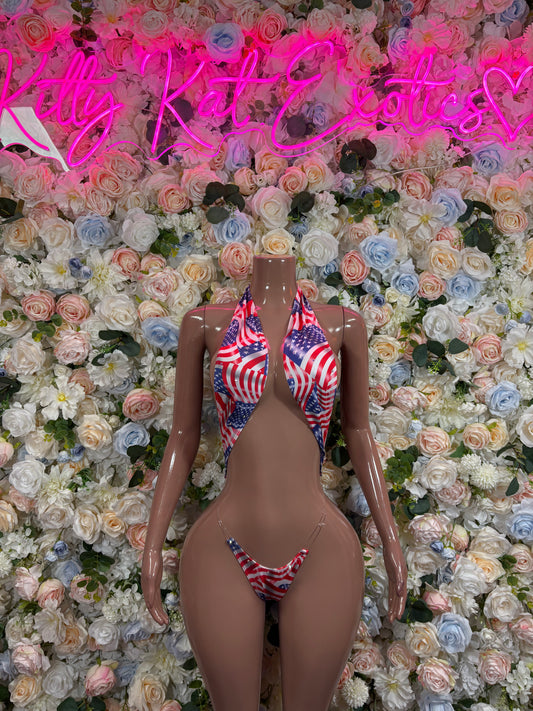 USA Flag - Bottlegirl Bikini Two Piece Bartender  Patriotic Swimsuit for Beach, Pool Parties, or Summer Fun