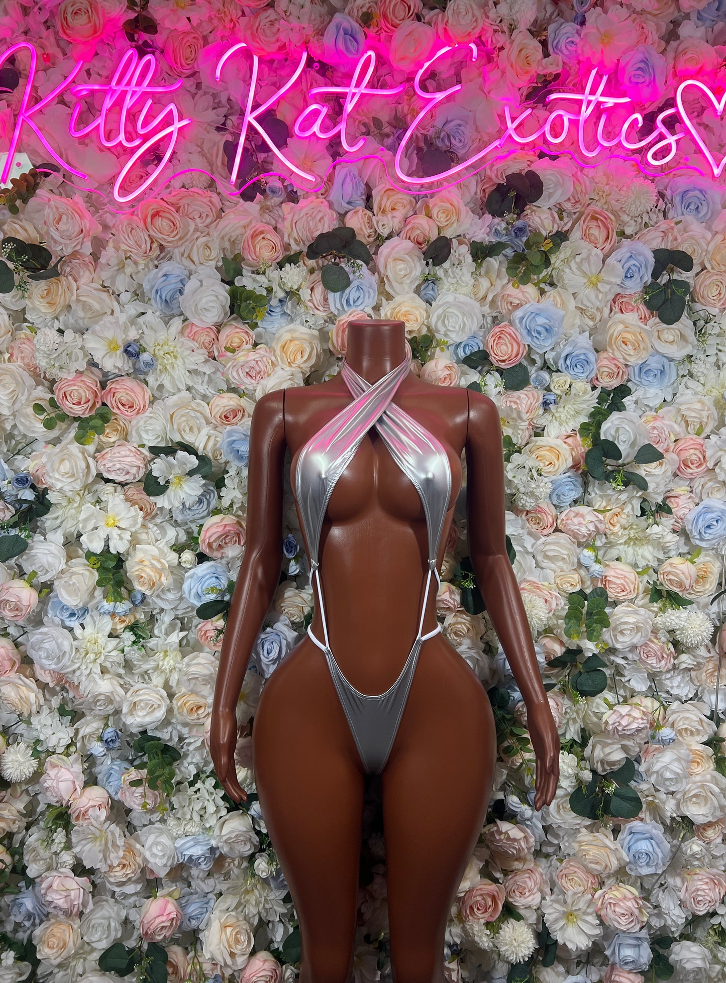 Silver Metallic Latex Bodysuit – Shiny Rave Festival Clothing Bottle Girl Exotic Dance Clubwear