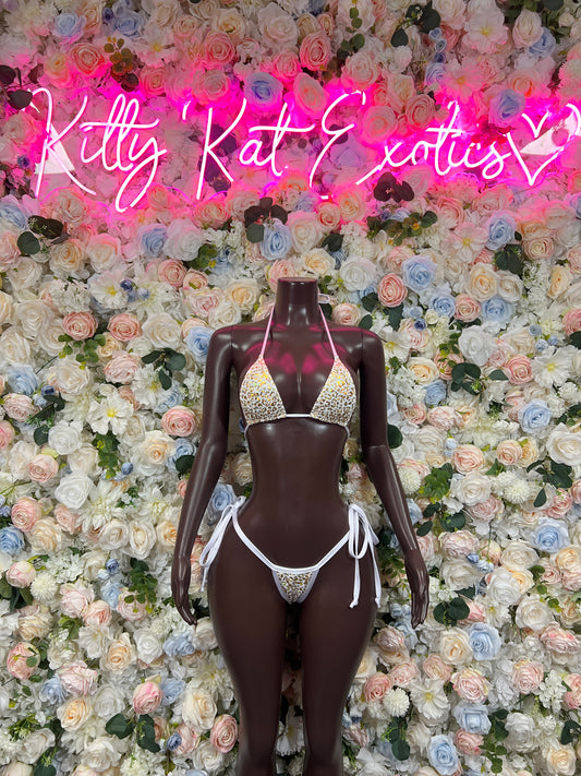 Bottlegirl White Gold Cheetah Two Piece Bikini: Exotic Rave Dancewear