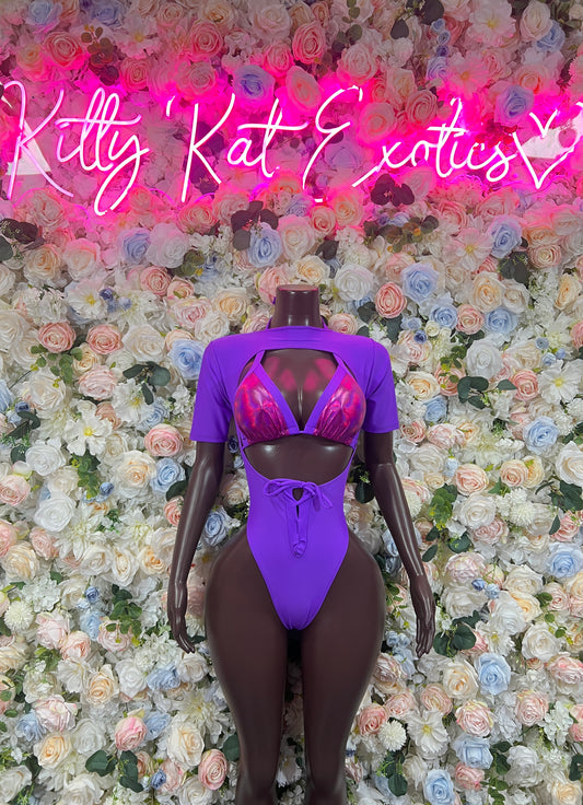 Bottlegirl - Exotic Dancewear Purple One Piece  - Rave Outfit  Sexy for Performers, Events, or Special Occasions