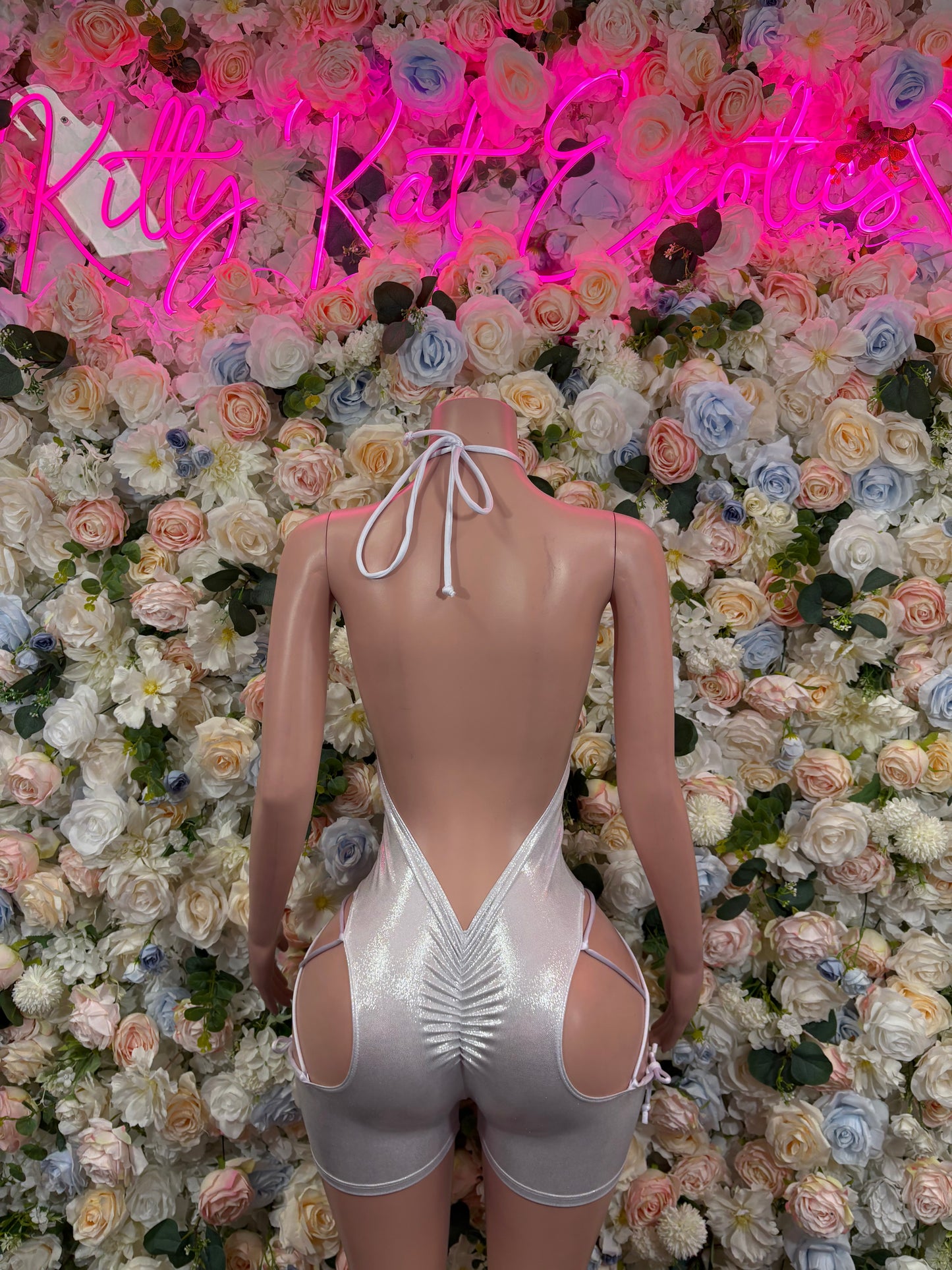 Bottlegirl Bodysuit Silver Metallic Bodysuit - Hologram Design | Exotic Dancewear Bartender Oufit