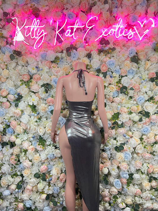 Silver Gown Exotic Dancewear   Elegant and Sexy Evening Gown for Performers, Events, or Special Occasions