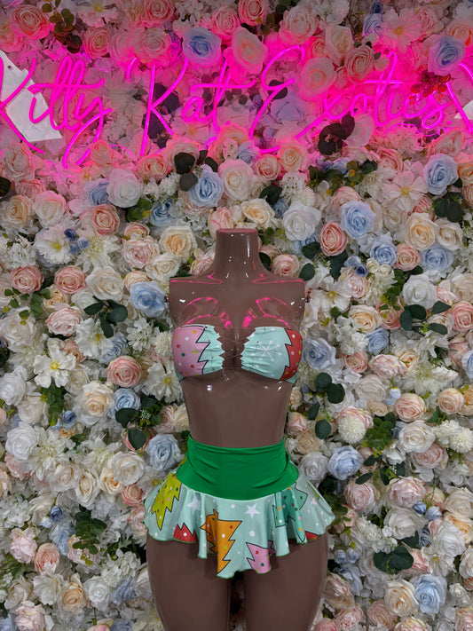 Christmas Costume Two Piece Skirt Set - Holiday Design | Exotic Dancewear for Performers, Bottlegirl