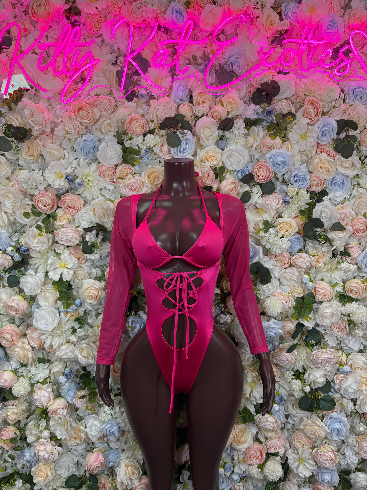 Pink Bottlegirl Bodysuit | Lace-Up Festival Rave Outfit Clubwear One Piece
