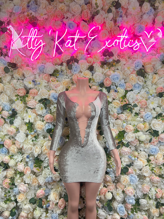 Exotic Dancewear New Years Silver Velvet Dress, Exotic Dancewear, Party Outfit