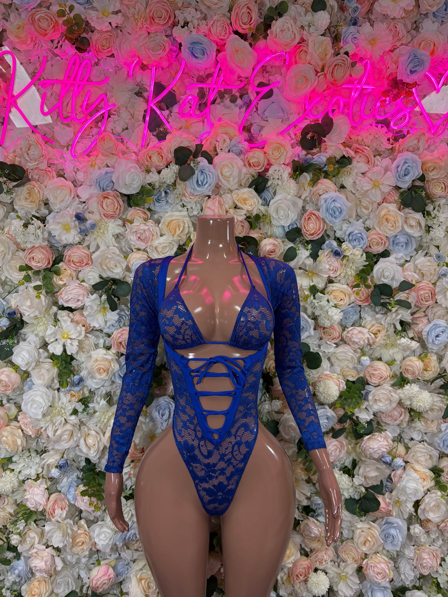 Bottlegirl Outfit Blue Lace Bodysuit - One Piece Festival Outfit, EDM Dancewear, Party Clubwear