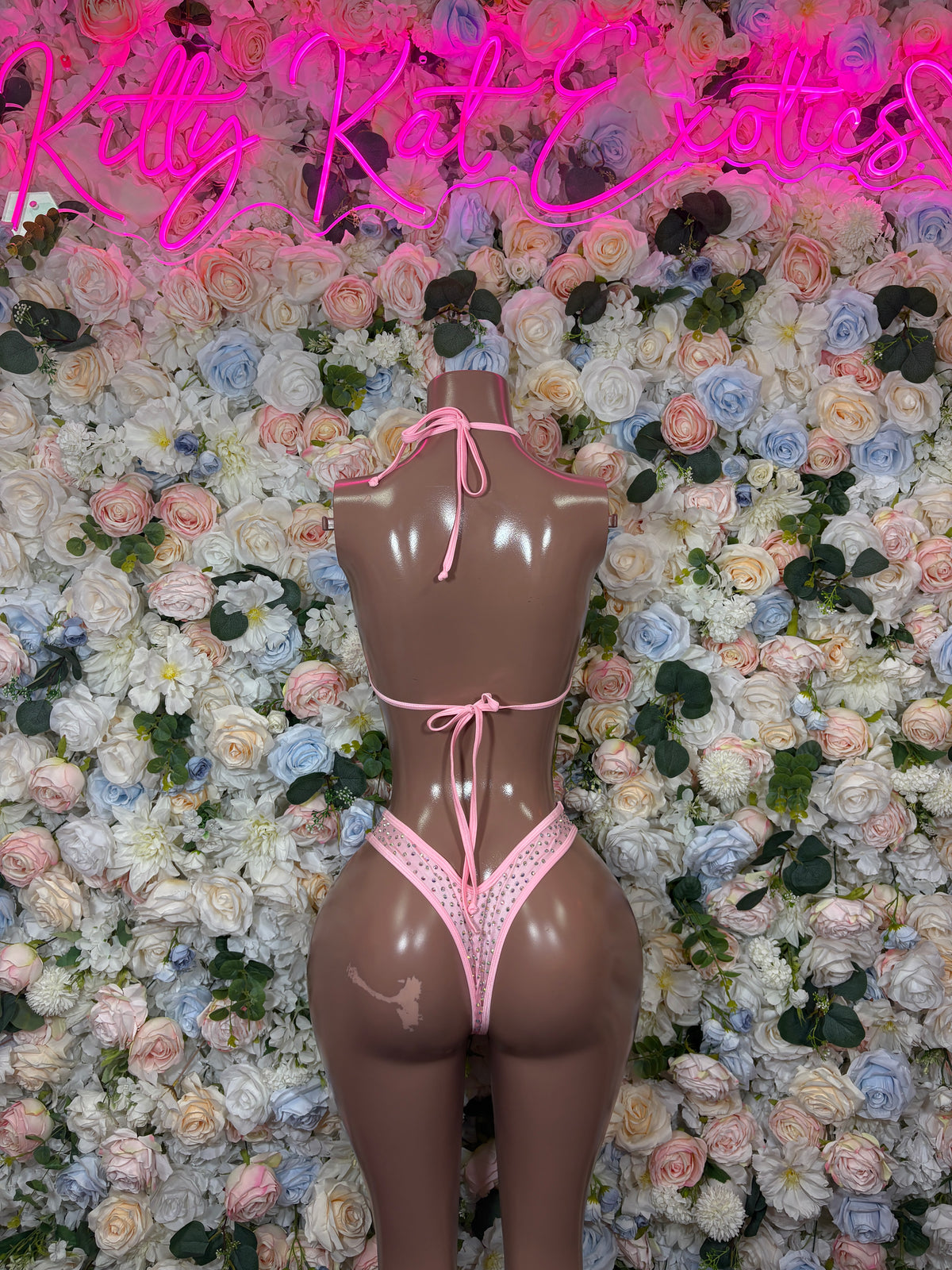 Pink Rhinestone Two Piece Bikini- Festival Dancewear
