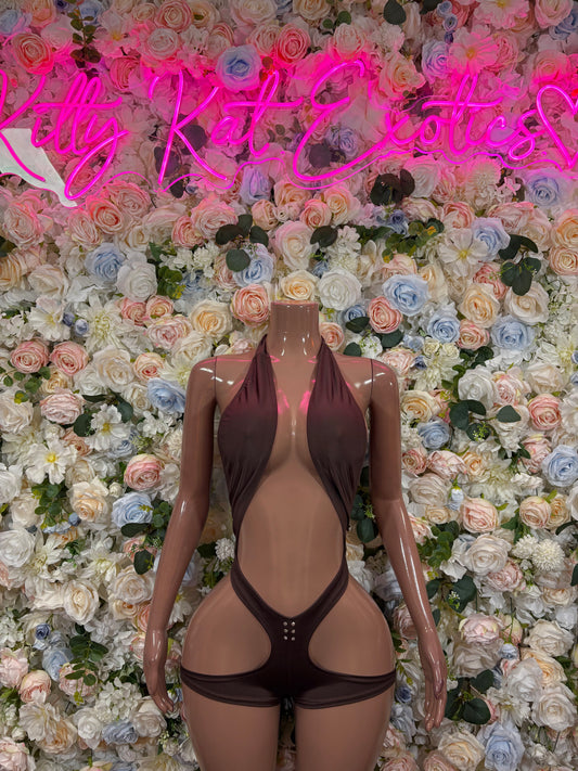 Brown Bartender Bodysuit - Sexy One Piece Rave Clubwear Outfit for Women Bottlegirl Bottle Service