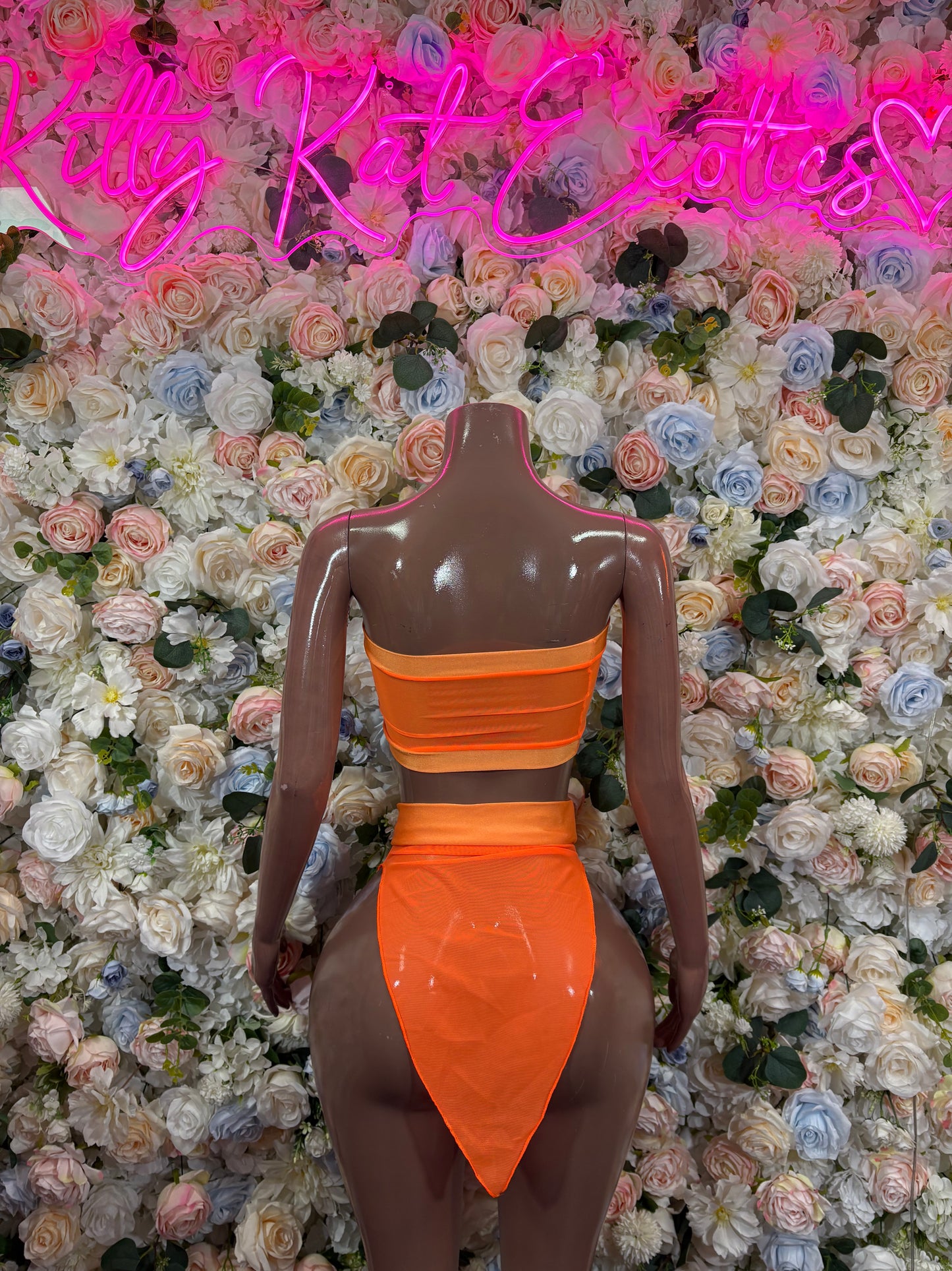 Festival Bikini Orange Mesh Two-Piece  Skirt – Summer Festival & Rave Wear Exotic Dancewear