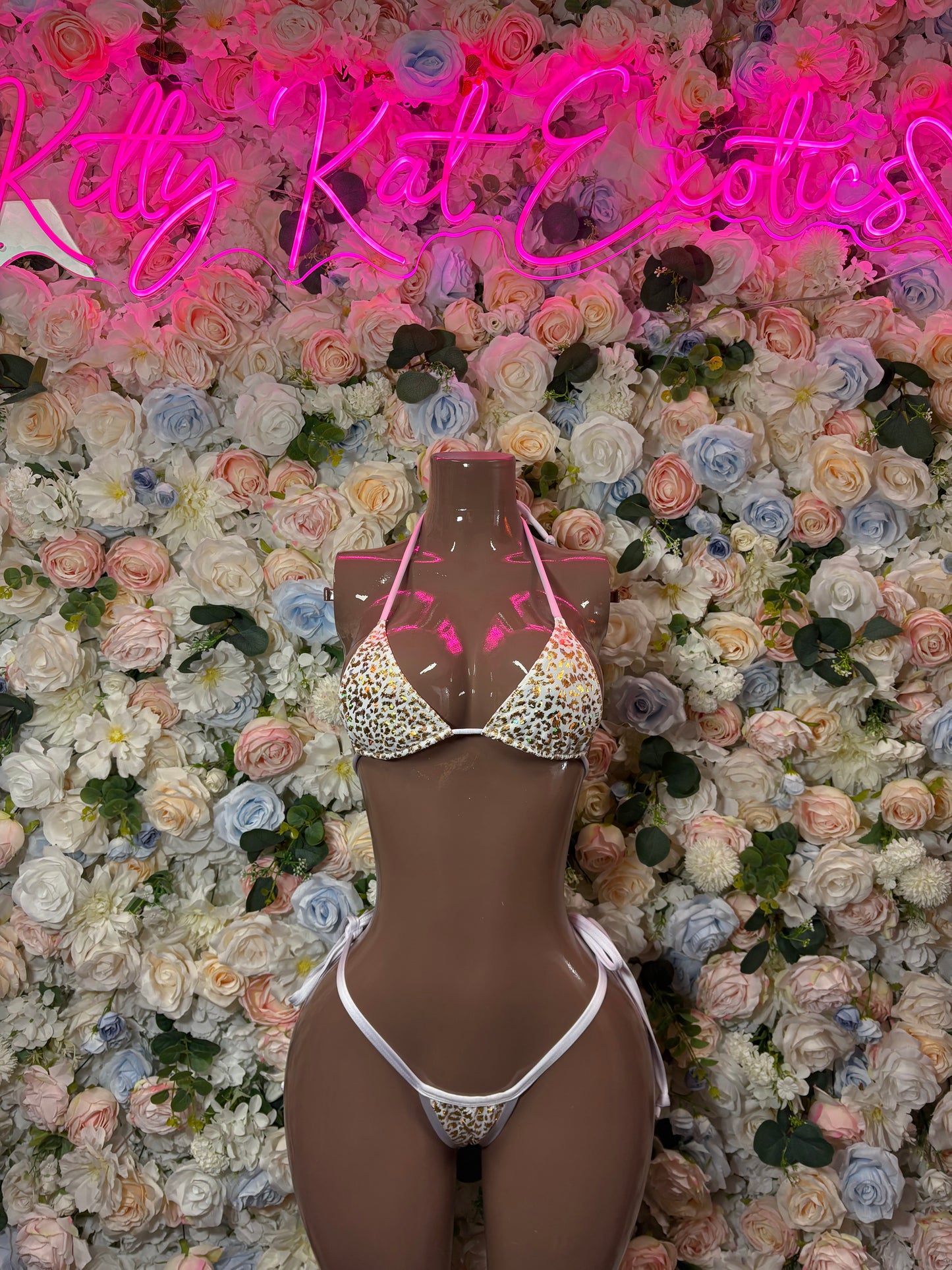 Bottlegirl White Gold Cheetah Two Piece Bikini: Exotic Rave Dancewear