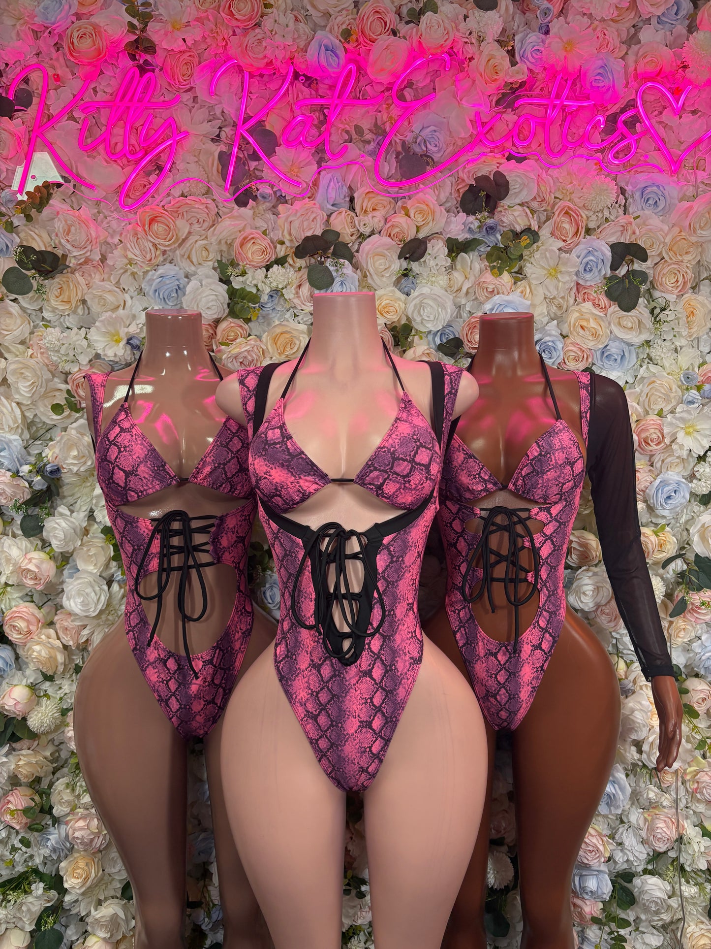 Bottlegirl Pink Snake Print One-Piece  Bodysuit  Exotic Dancewear, Ravewear for Performers, Raves | Bottlegirl Outfits