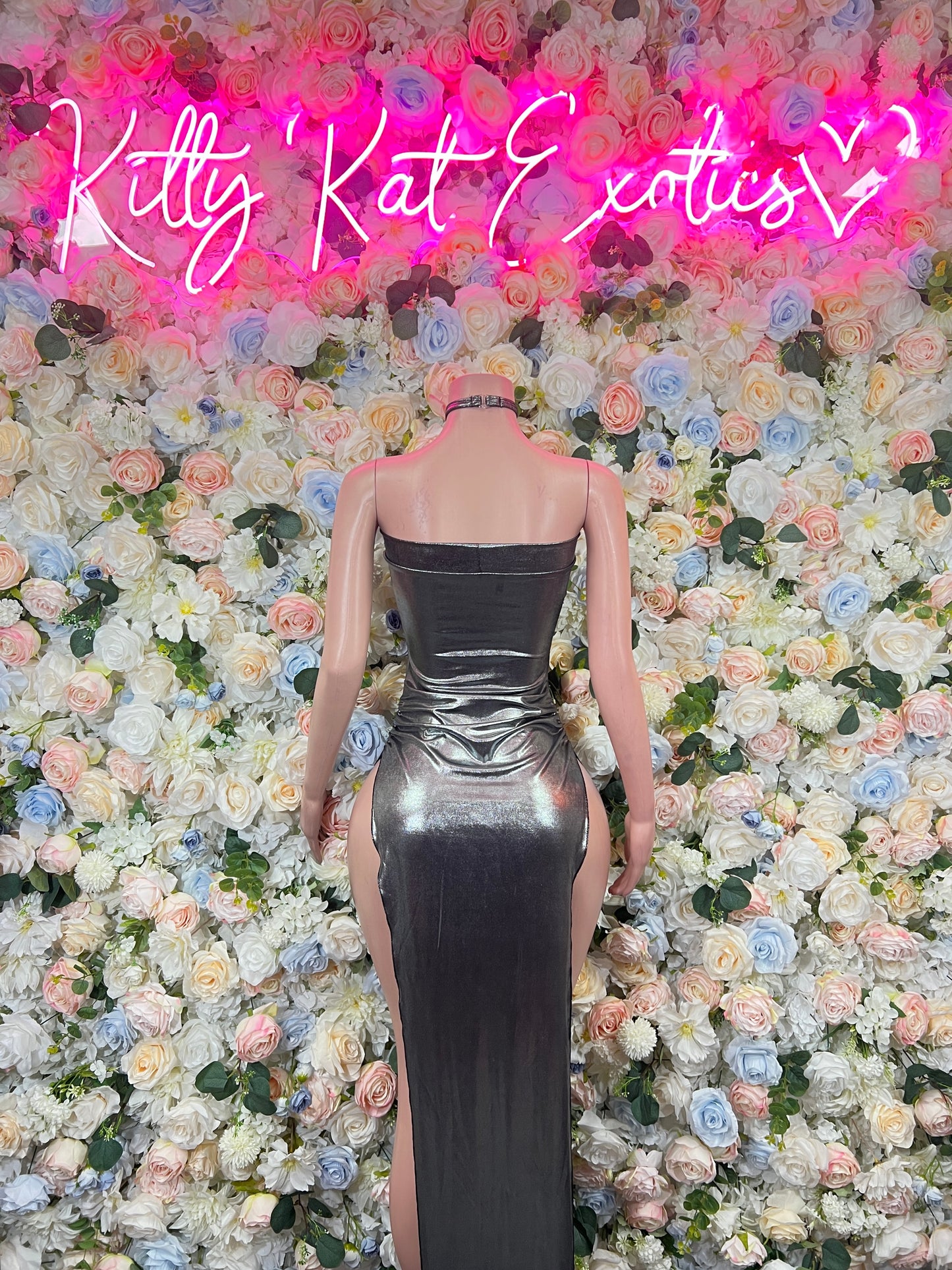 Silver Gown Exotic Dancewear   Elegant and Sexy Evening Gown for Performers, Events, or Special Occasions