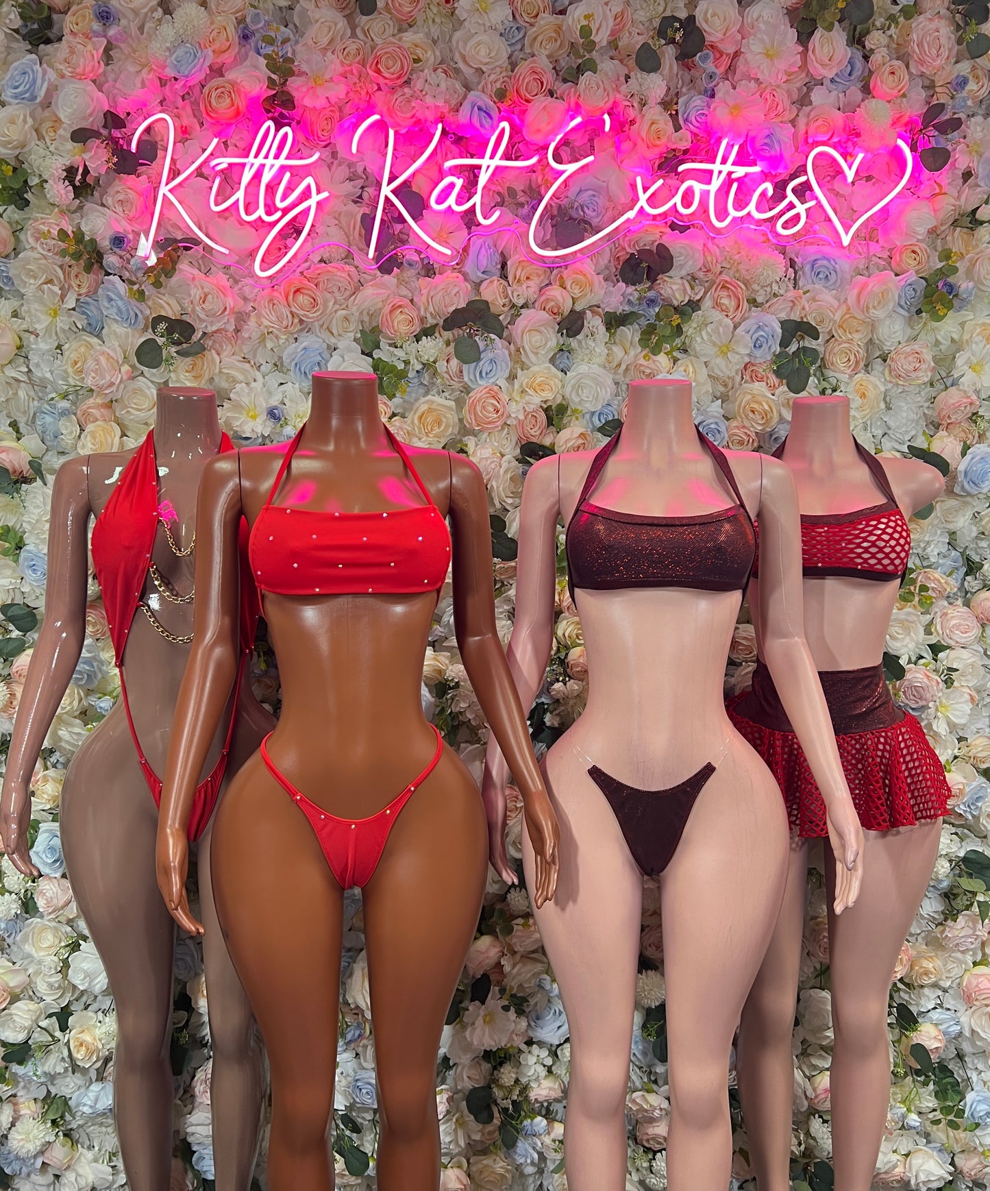 Burgundy two-piece bikini set: triangle crop top with matching bottoms on mannequin
