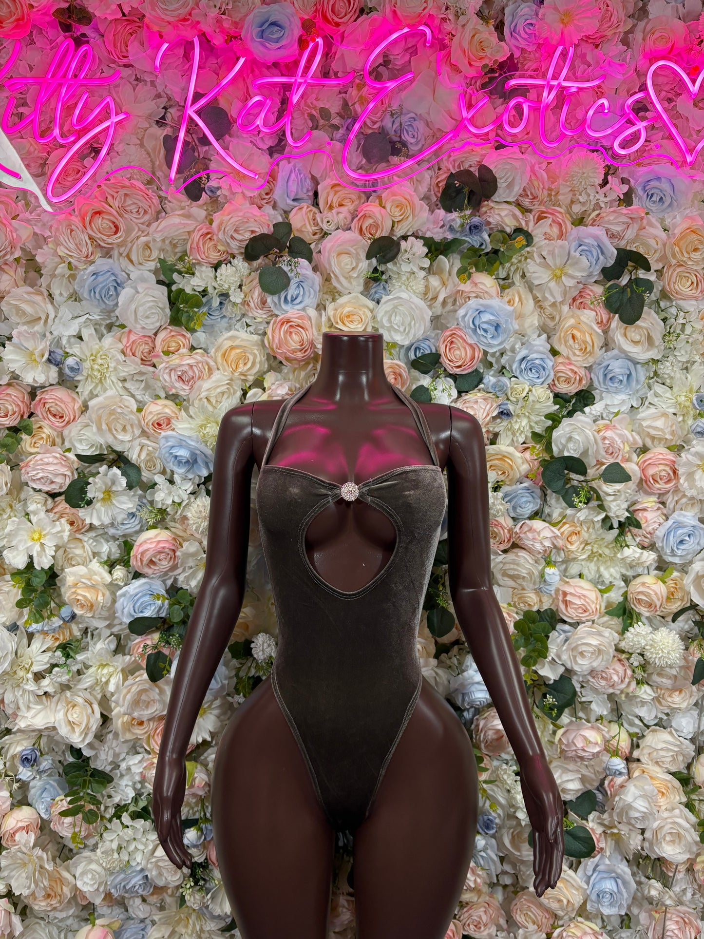Brown Velvet Bartender Bodysuit - Sexy One Piece Rave Clubwear Outfit for Women Bottlegirl Bottle Service