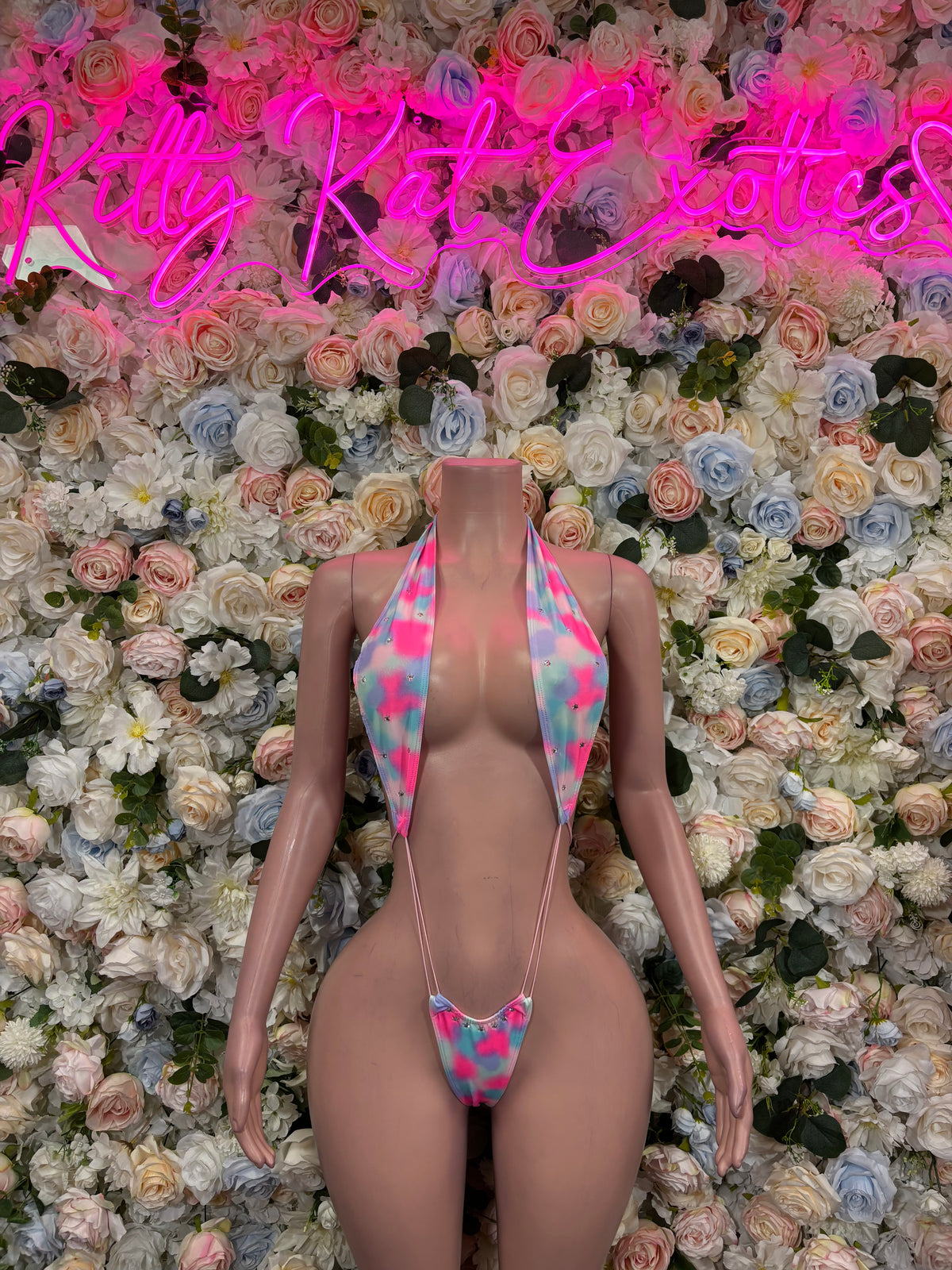 Pink Blue Tie Dye Festival Bodysuit, Rhinestone Rave Outfit, Festival One Piece, Dancewear, Clubwear