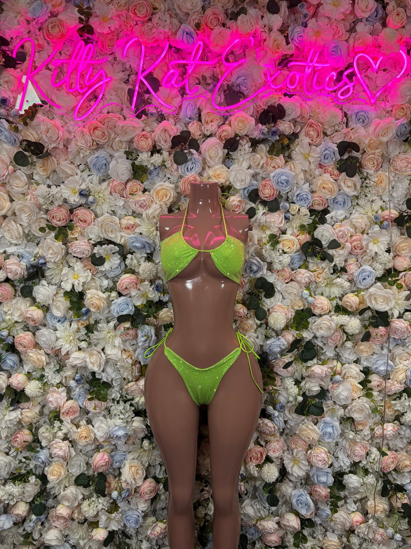 Neon Green Bikini Set -  Rhinestone Festival Outfit,  Dancewear