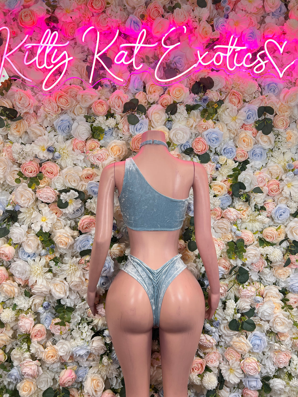 Baby Blue Velvet Two Piece Set Rave Outfit  Festival Two Piece Dancewear Women’s Rave Clothing