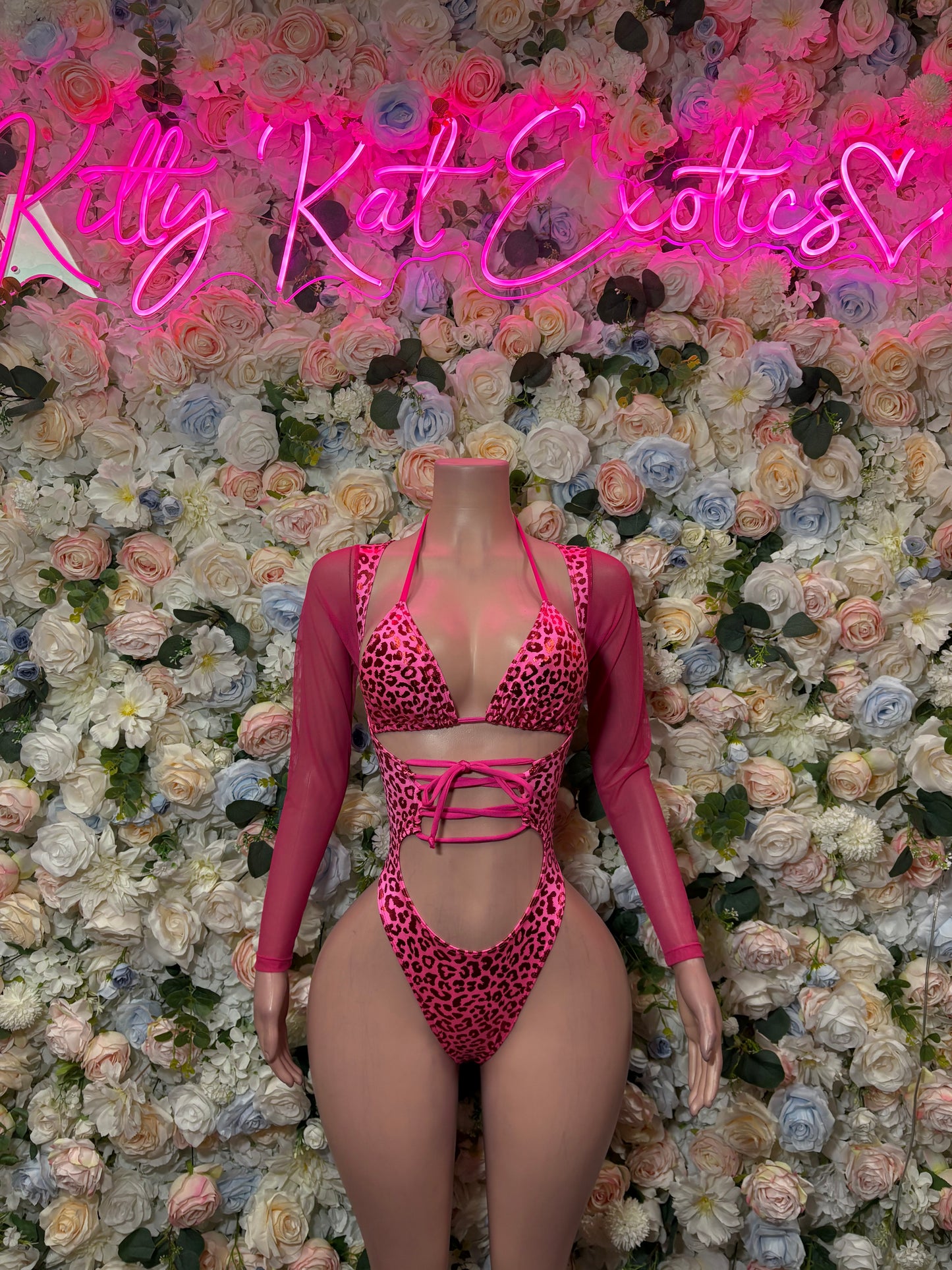 Bottlegirl Bodysuit Hot Pink Cheetah Metallic  - One Piece Bartender Outfit,  Dancewear, Party Clubwear