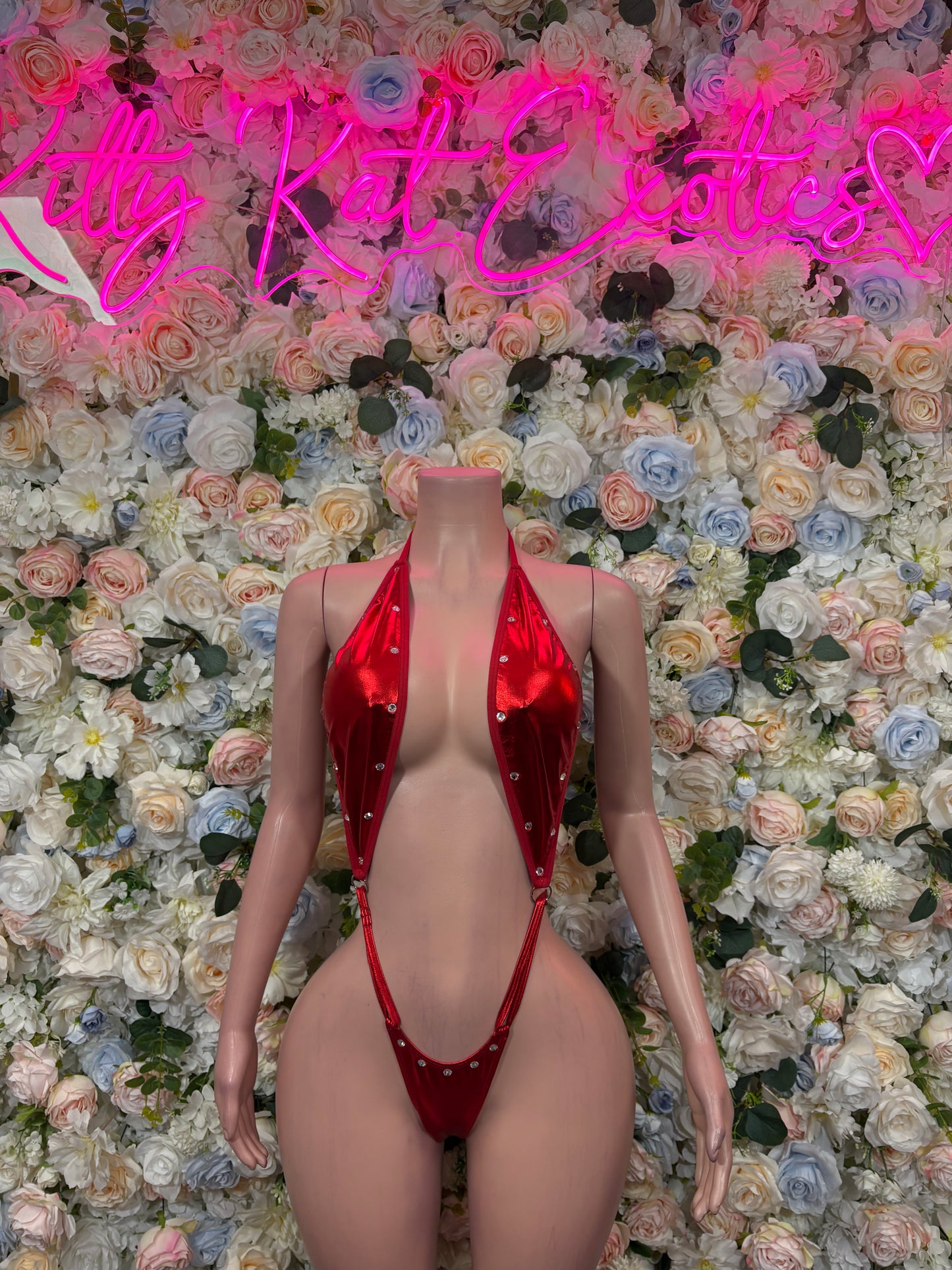 Red Slingshot Rave Festival Outfit Women - Exotic Dancewear Stripper Clubwear Bottle Girl Ravewear