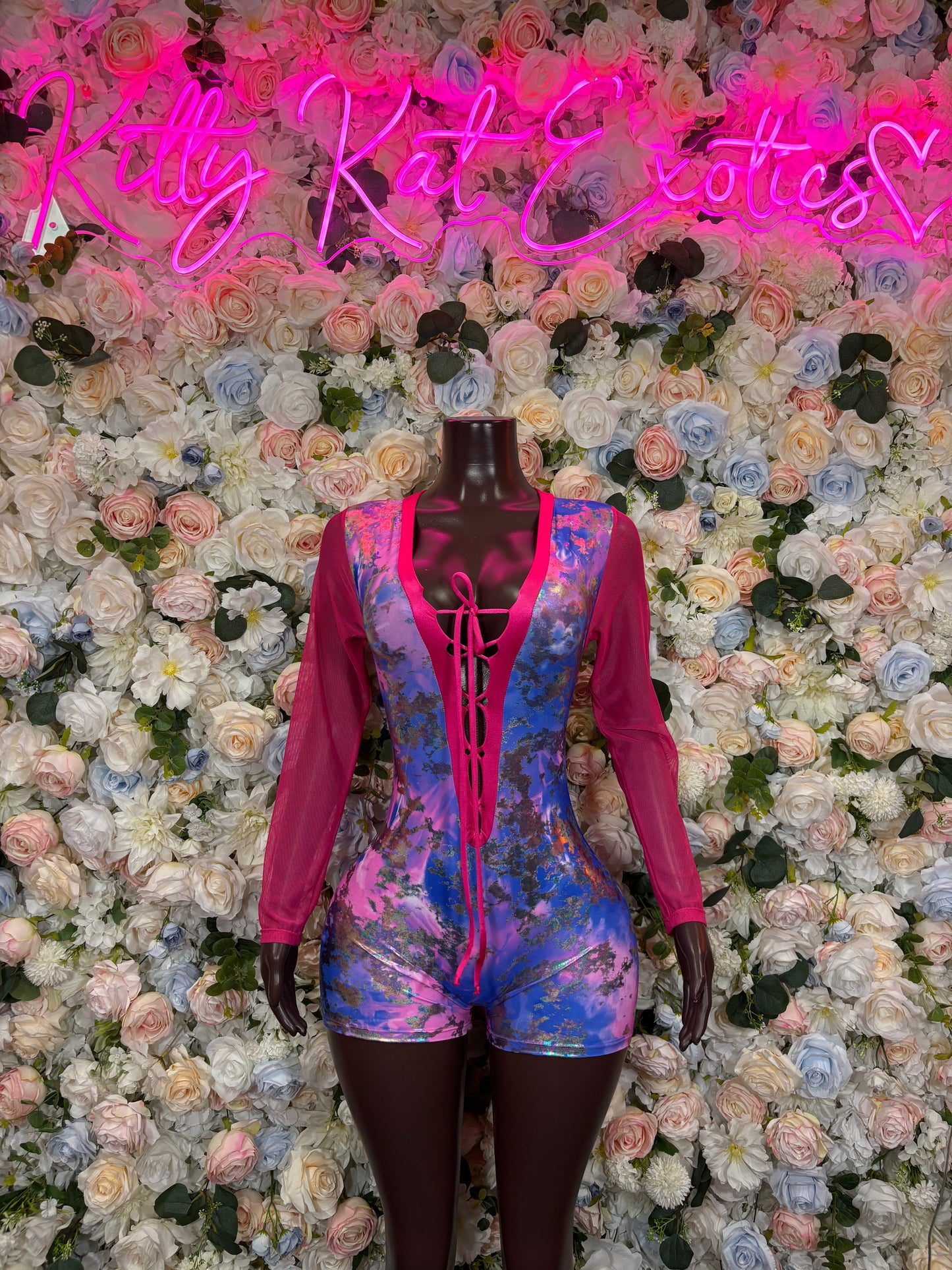 Pink Purple Metallic Bottlegirl Bodysuit – One Piece Exotic Dancewear, Rave Outfit & Festival Clubwear