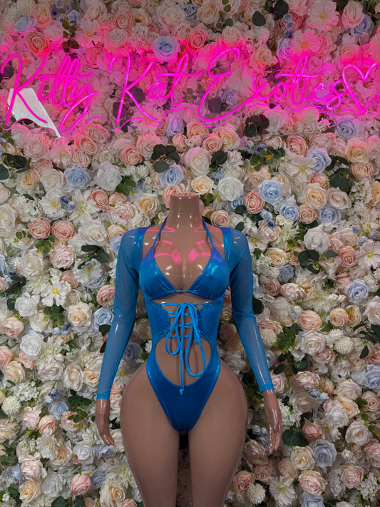 Bartender Bottlegirl Bodysuit Turquoise Metallic  - Bartender Luxury Design | Exotic Dancewear Festival Outfit Rave