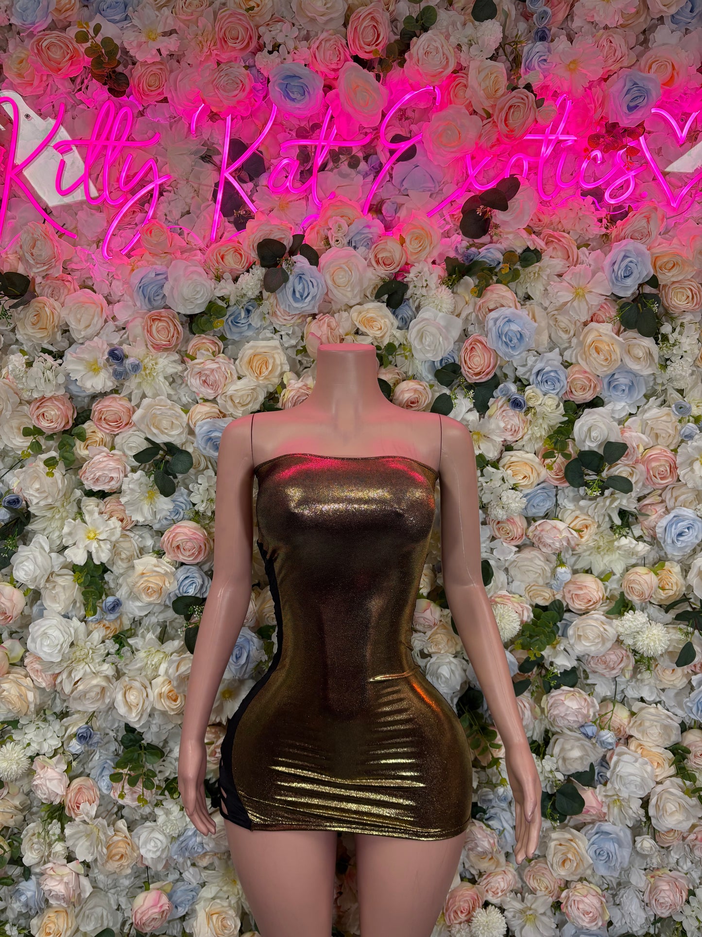 Exotic Dancewear New Years Eve Dress Gold Metallic Bottle Service Bartender Outfit VIP Clubwear