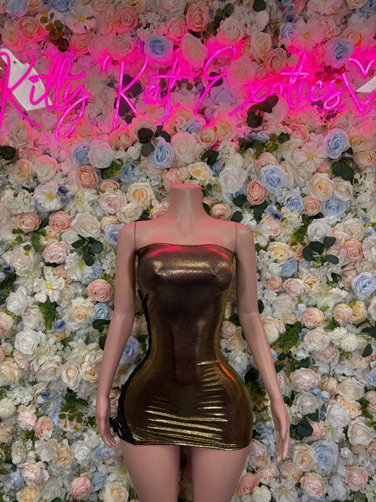 Exotic Dancewear New Years Eve Dress Gold Metallic Bottle Service Bartender Outfit VIP Clubwear