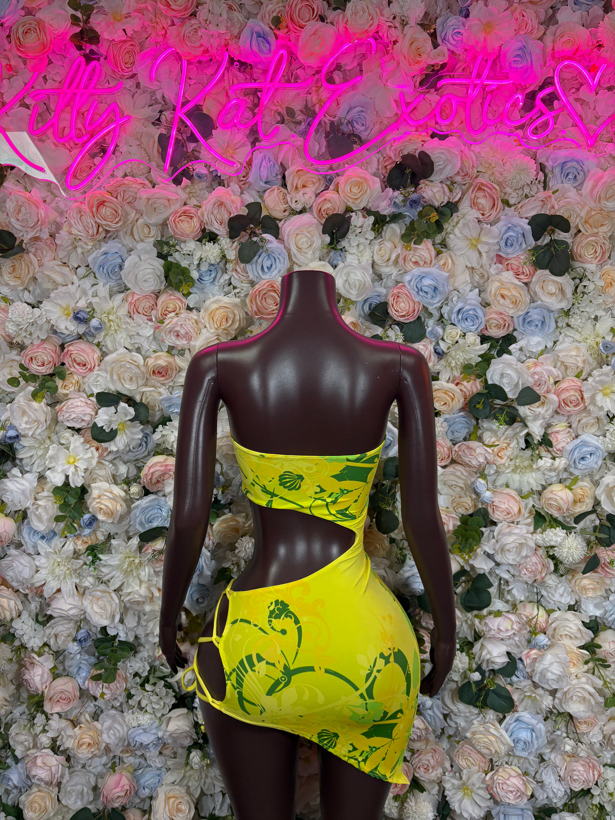 Yellow Dress Print - One Piece Neon Festival Outfit,  Dancewear, Party Clubwear