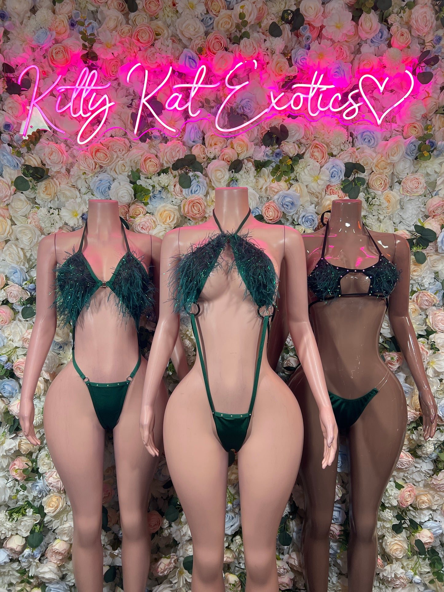 Emerald Green Feather Fringe Bodysuit Rave Festival Exotic Dancewear Sparkly Glitter Boa Club Outfit