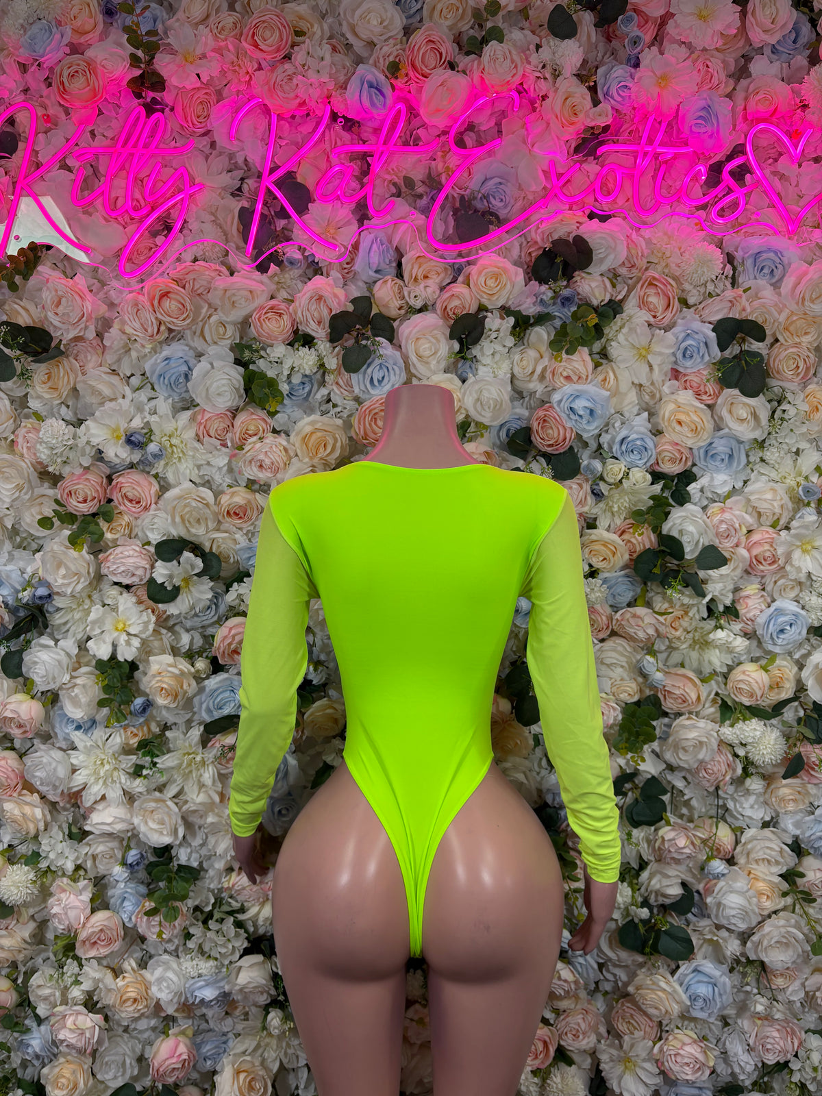 Neon Green Bottlegirl Bodysuit, Long Sleeve Rave Outfit, Festival Clubwear
