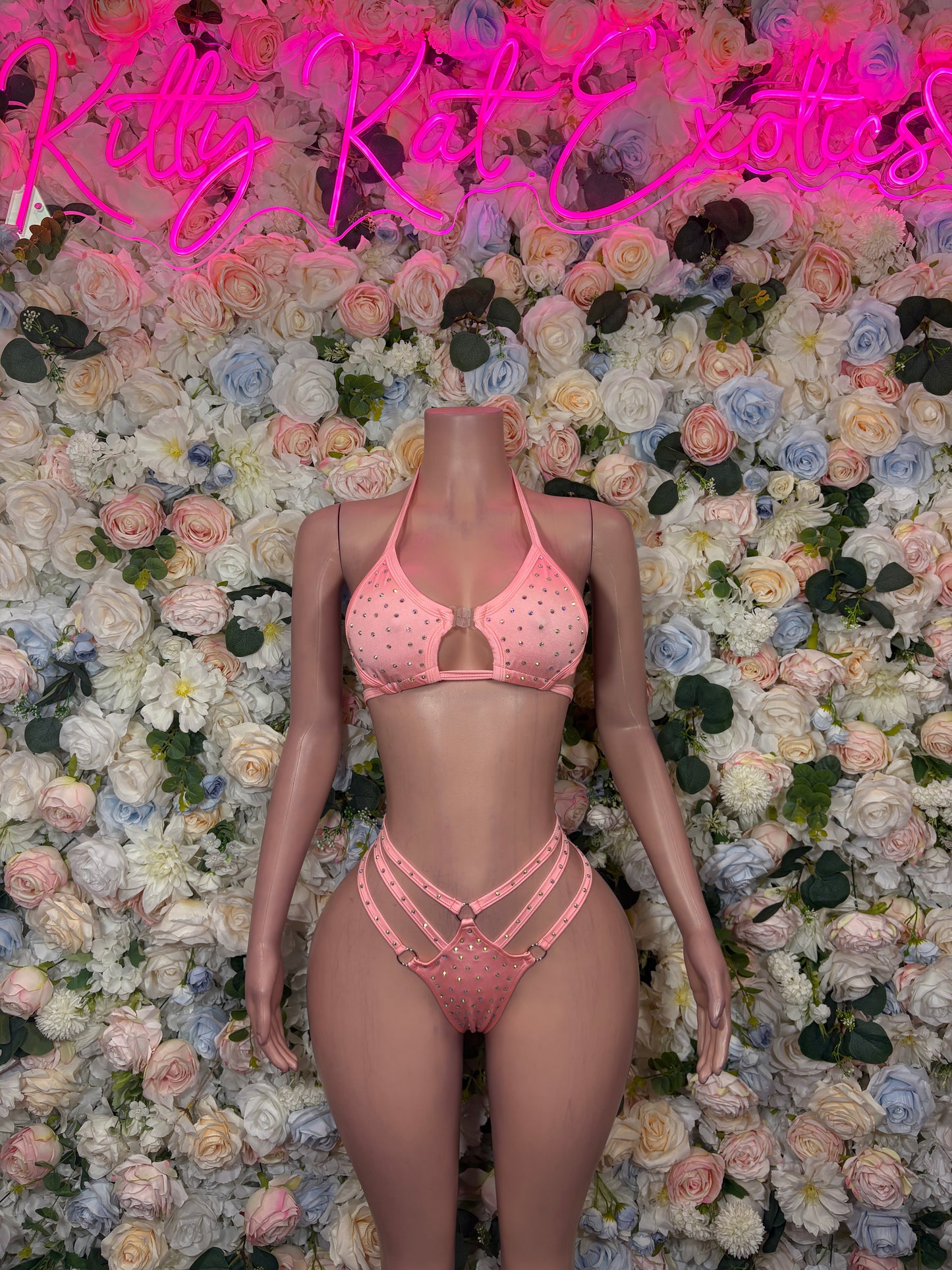 Pink Rhinestone Two Piece Bikini - Festival Dancewear