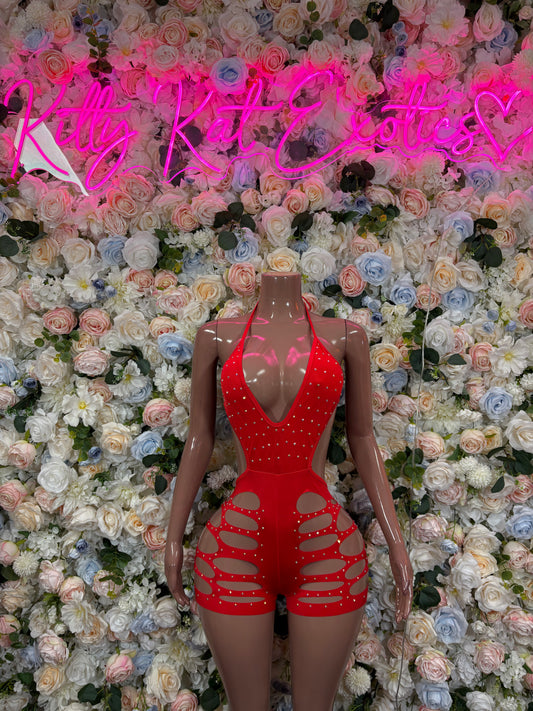 Red Rhinestone Bodysuit – Festival Rave Outfit