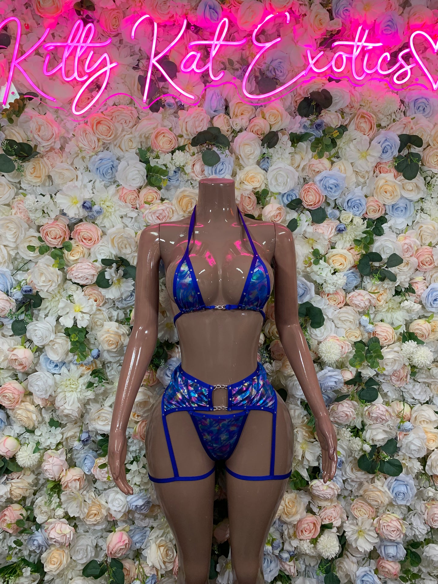 Blue Bikini With Garters Two-Piece  – Summer Festival & Rave Wear Exotic Dancewear