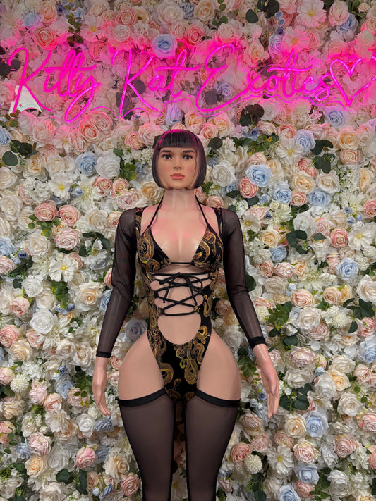Dragon Print Bottlegirl Bodysuit  - One Piece Bartender Outfit