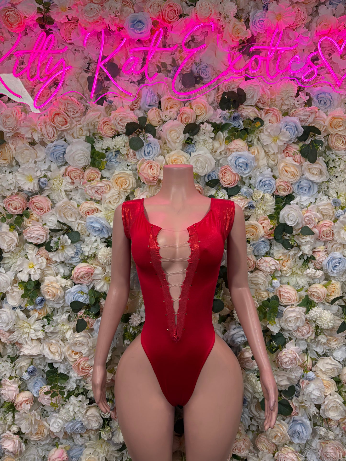 Red Bodysuit Rave Festival Outfit Women - Exotic Dancewear Stripper Clubwear Bottle Girl Ravewear