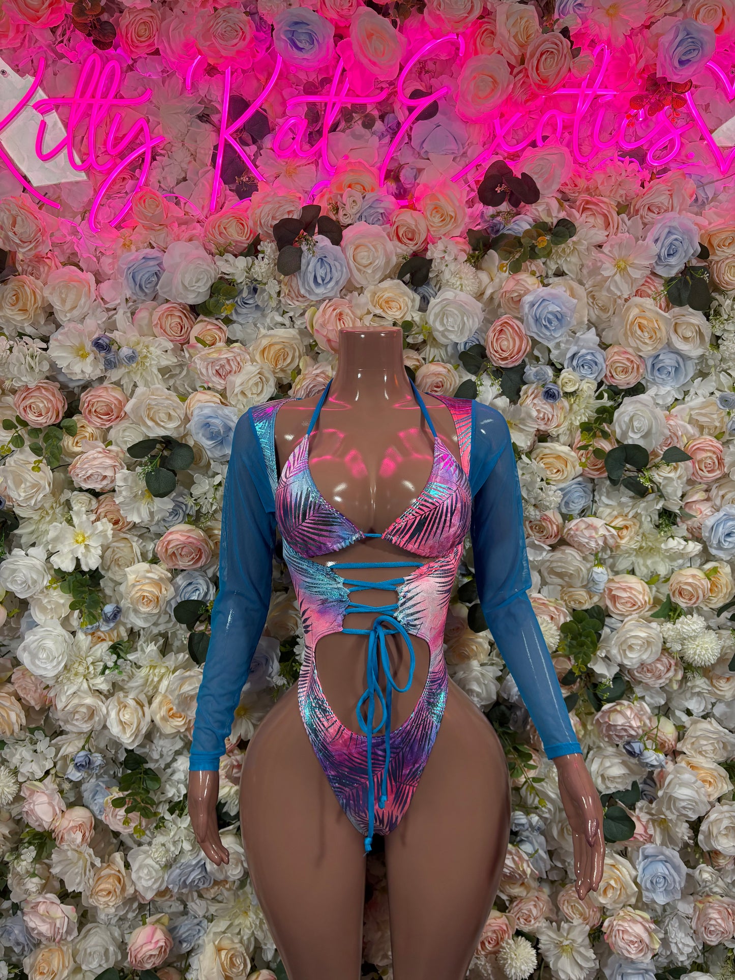 Bottlegirl Outfit One-Piece Island Print Bodysuit - Hologram Design | Exotic Dancewear for Performers, Raves