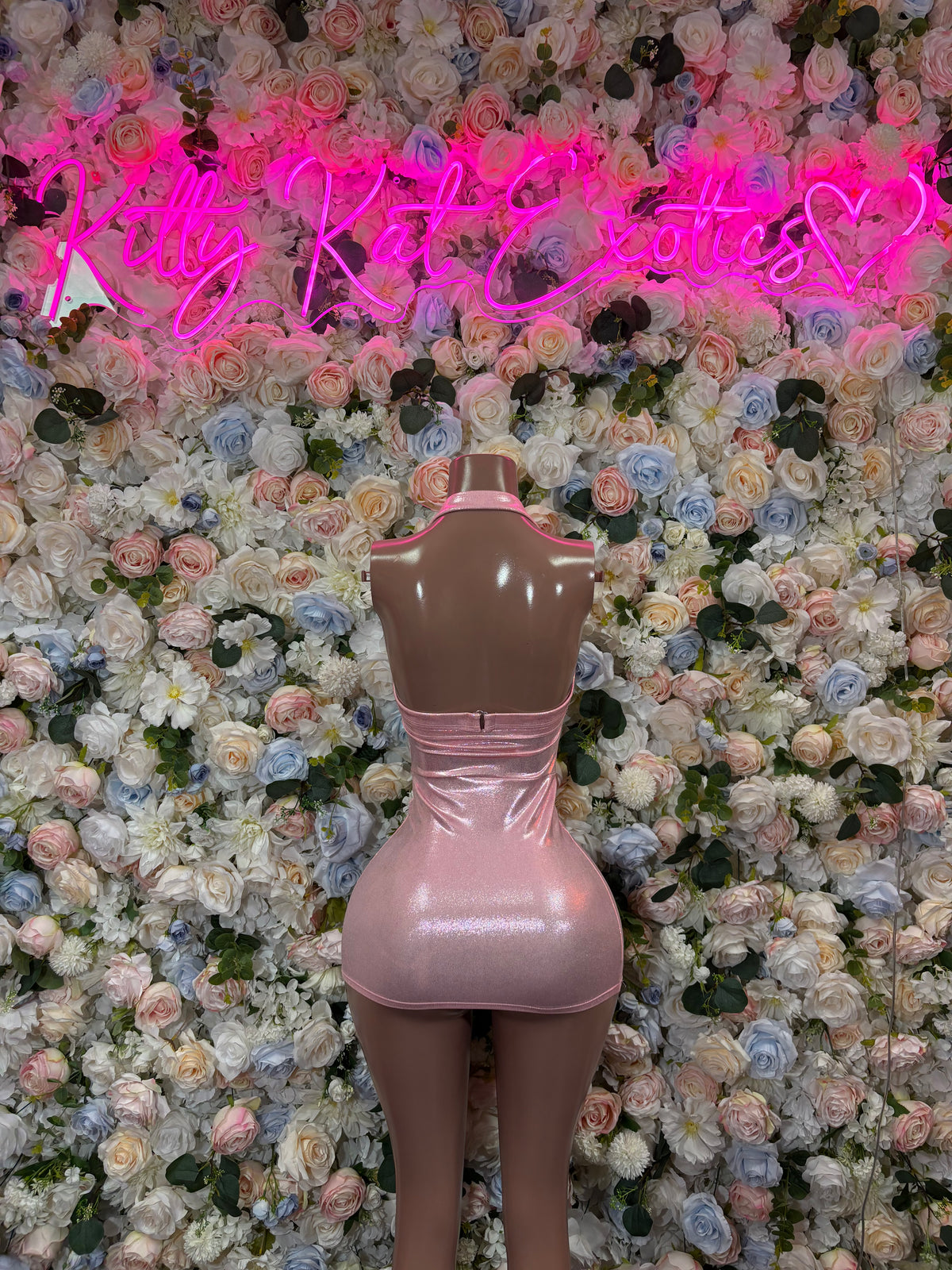 Pink  Metallic Bodycon Mini Dress | Festival Clothing Club Dress