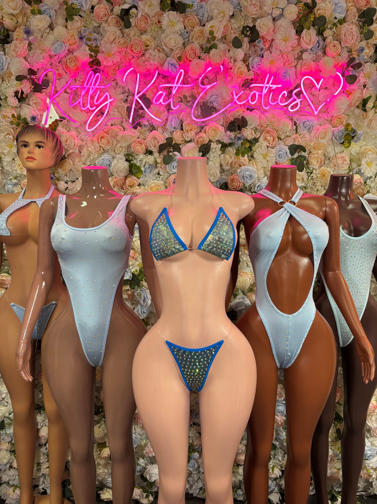 Baby Blue Rhinestone Bodysuit Festival Clothing Exotic Dancewear Bartender Outfit