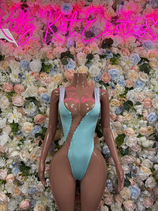 Turquoise Bodysuit One Piece  - Bartender Bottlegirl Outfit Exotic Dancewear Festival Outfit Rave