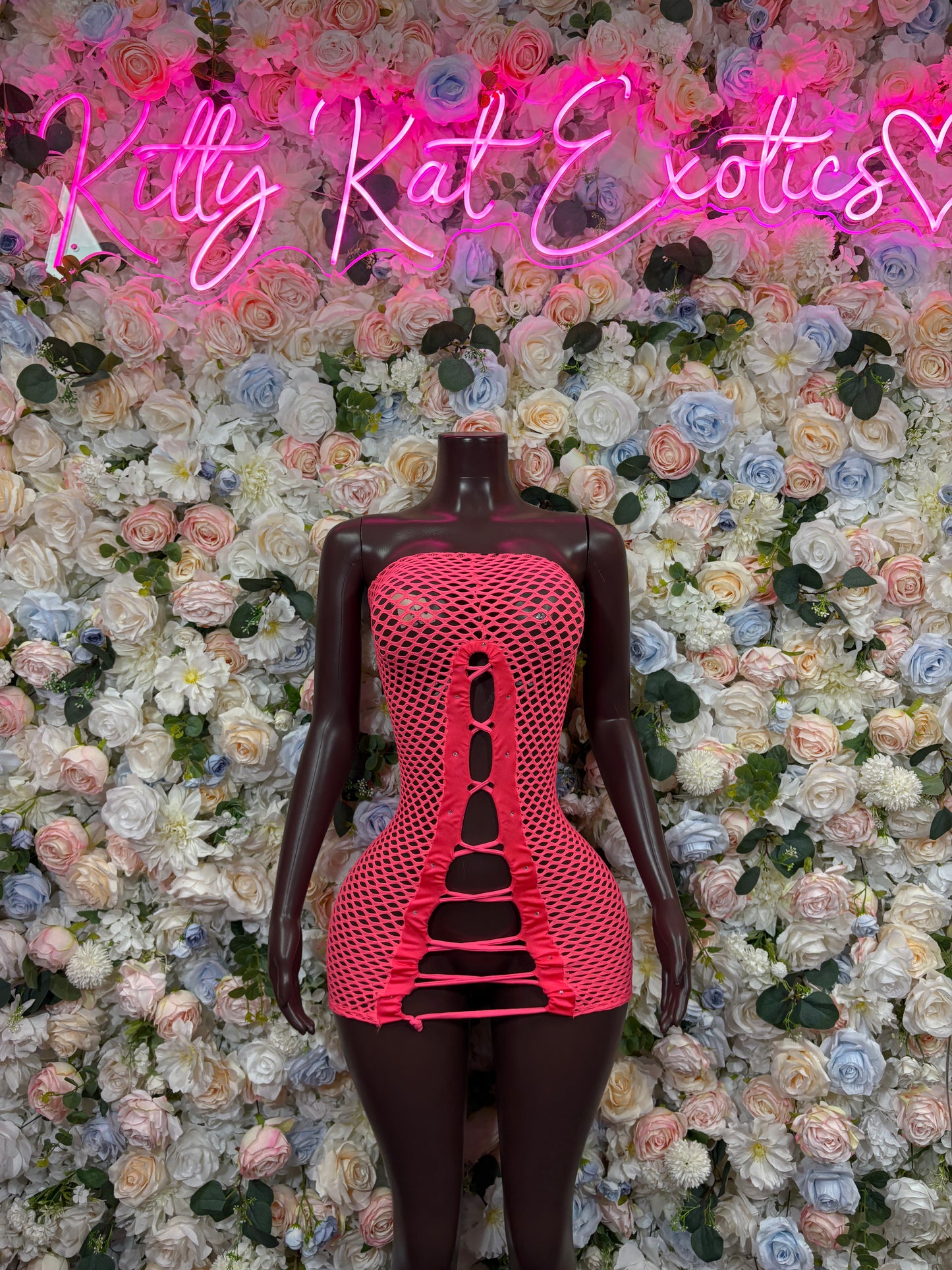 Bartenders Pink Fishnet Dress Rave Festival Outfit Women - Bartenders Clubwear Bottle Girl Ravewear