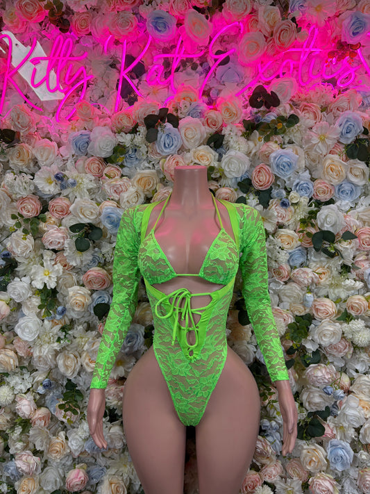 Bartender Bodysuit One Piece Neon Green Lace Bodysuit – Bottlegirl  | Exotic Dancewear Festival wear Rave Outfit